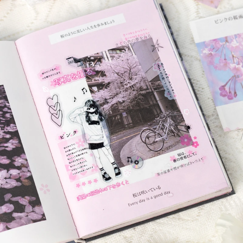 Journal GO 100sheets Cherry Blossom Season Material Paper Book for Collage Junk Journal Scrapbooking Sakura Background Paper 4