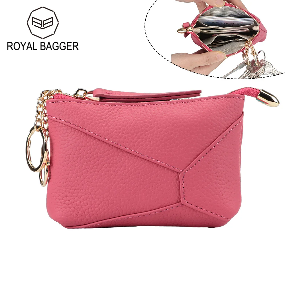 

Royal Bagger Coin Purse for Women Genuine Cow Leather Change Pouch Fashion Simple Storage Bag Small Wallet with Keychain 1547