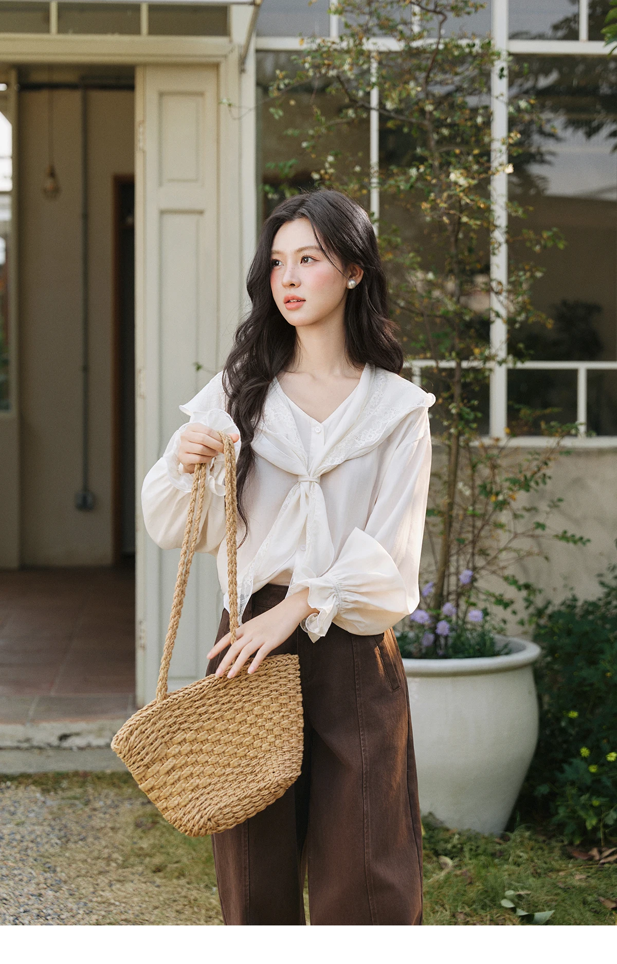 MISHOW Women's High Waist Straight Pants 2026 Spring 100 Cotton Seam Detail Trousers Casual Loose Wide Leg Pants MXF14K1208