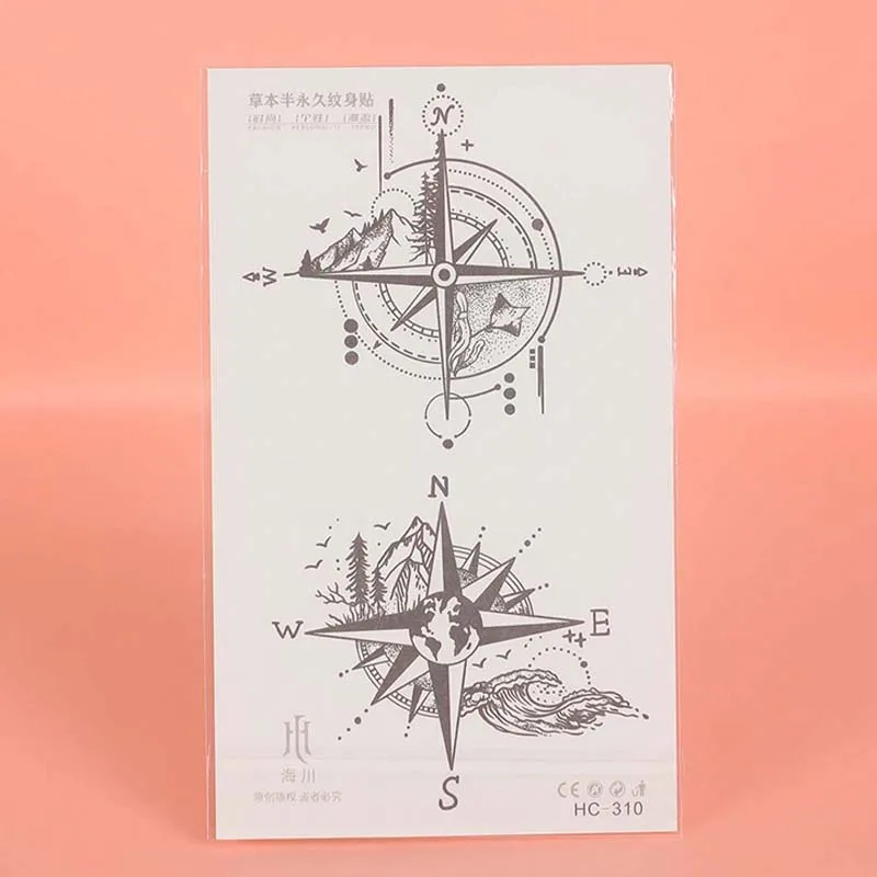 Compass and Mountains Waterproof Temporary Tattoo, Long-Lasting, Realistic Fake Tattoo for Men and Women 5