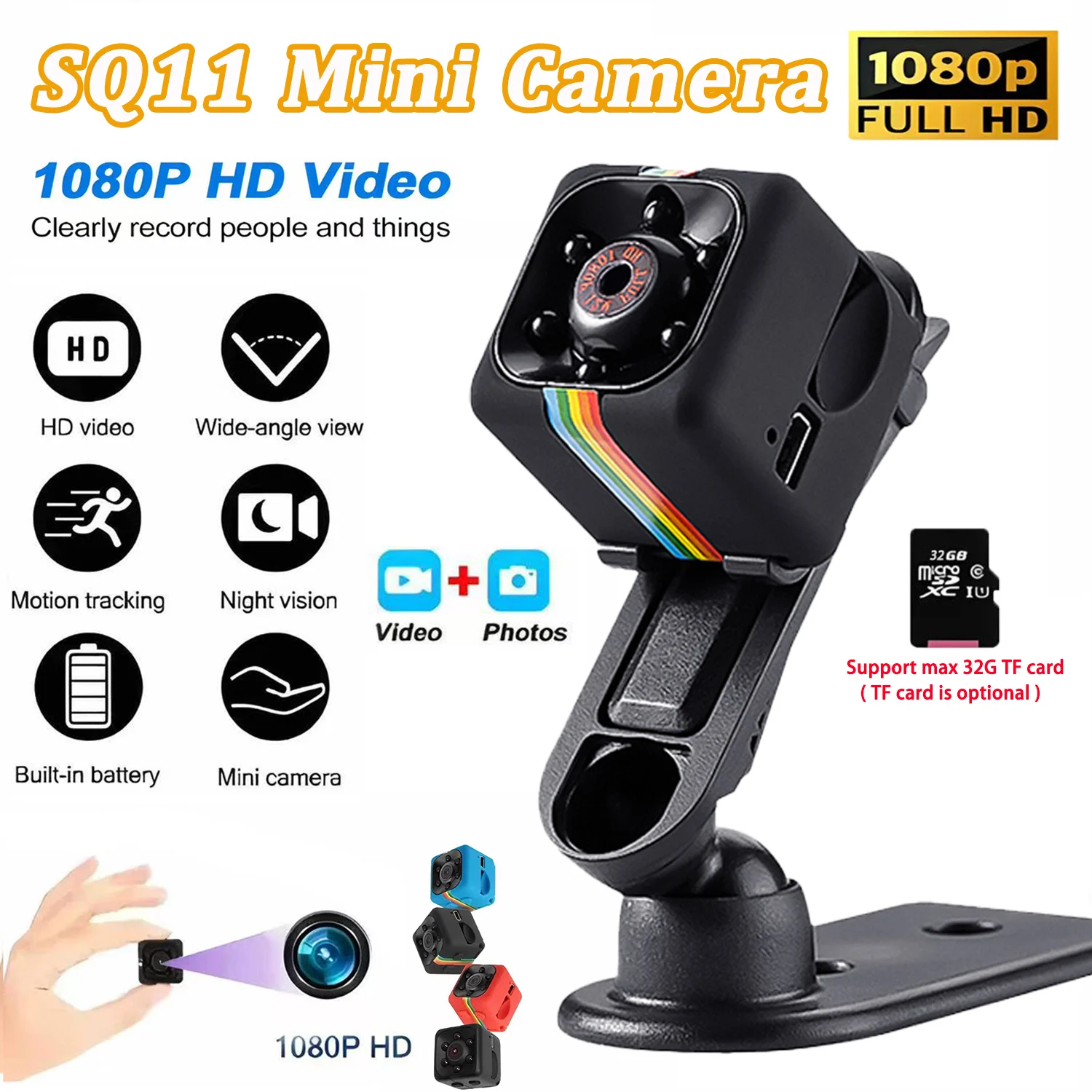 SQ11 Mini Camera HD 720P 1080P Security IP Camera Camcorder Motion DVR Card Direct Recording Camera Sport DV Video Small Monitor 1