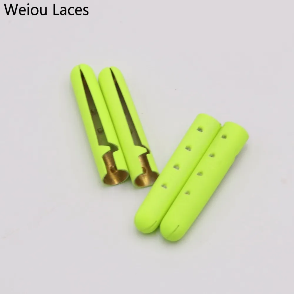 Weiou (100pcs/25sets) 4x23mm Painting Fluorescent Yellow Tips Fashion Matt Metal Aglets For Clothing Shoestring DIY Bullet Head