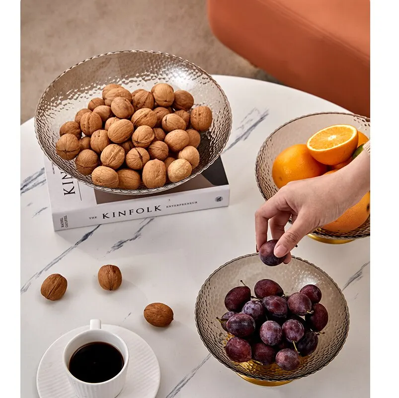 PET Fruit Plate Base Hammered Pattern Tall Bar Living Room Fruit Plate Transparent Creative Food Grade Snack
