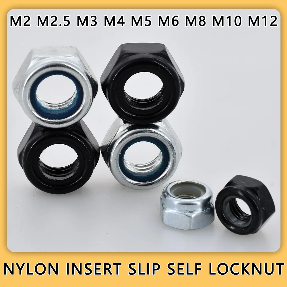 Zinco Preto de Chapeou Locknut Encanta o Nylon Insere o Locknut do Auto do Deslizamento m2 M2.5 m3 M3.5 m4 m5 m6 m8 M10 M12 10050 Peças Aço Inoxidável o