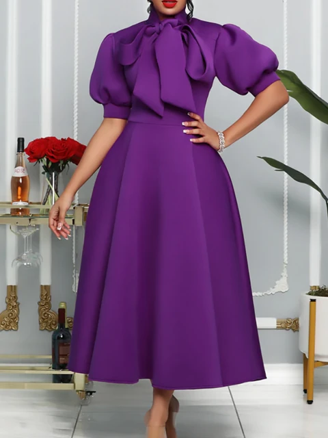 Women's Lantern Sleeves with Bowtie A Line Maxi Dress 1