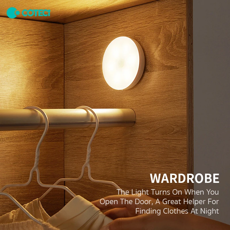 COTECi Smart LED Sensor Night Linkage Motion Light Rechargeable Wireless Magnetic Induction Lamp Wall Home Bedroom Kitchen 4