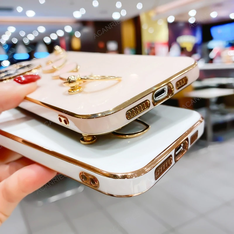 Luxury Plating Love Heart Bracelet Chain Soft Back Phone Case
