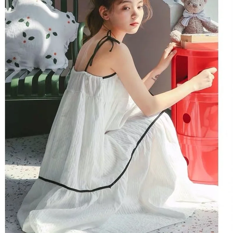 QWEEK Cotton Sleepwear Women Nightgown Kawaii Room Wear Summer White Fairy Dress Cute Nightie Nightdress Casual Dressing Gown