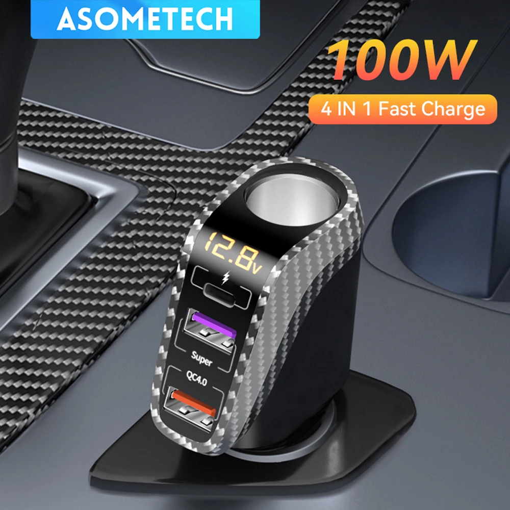 Ładowarka samochodowa 100W USB szybkie ładowanie QC3.0 QC4.0 PD3.0 SCP 4 W 1 Super szybkie ładowanie dla IPhone 12 13 Xiaomi Huawei Samsung