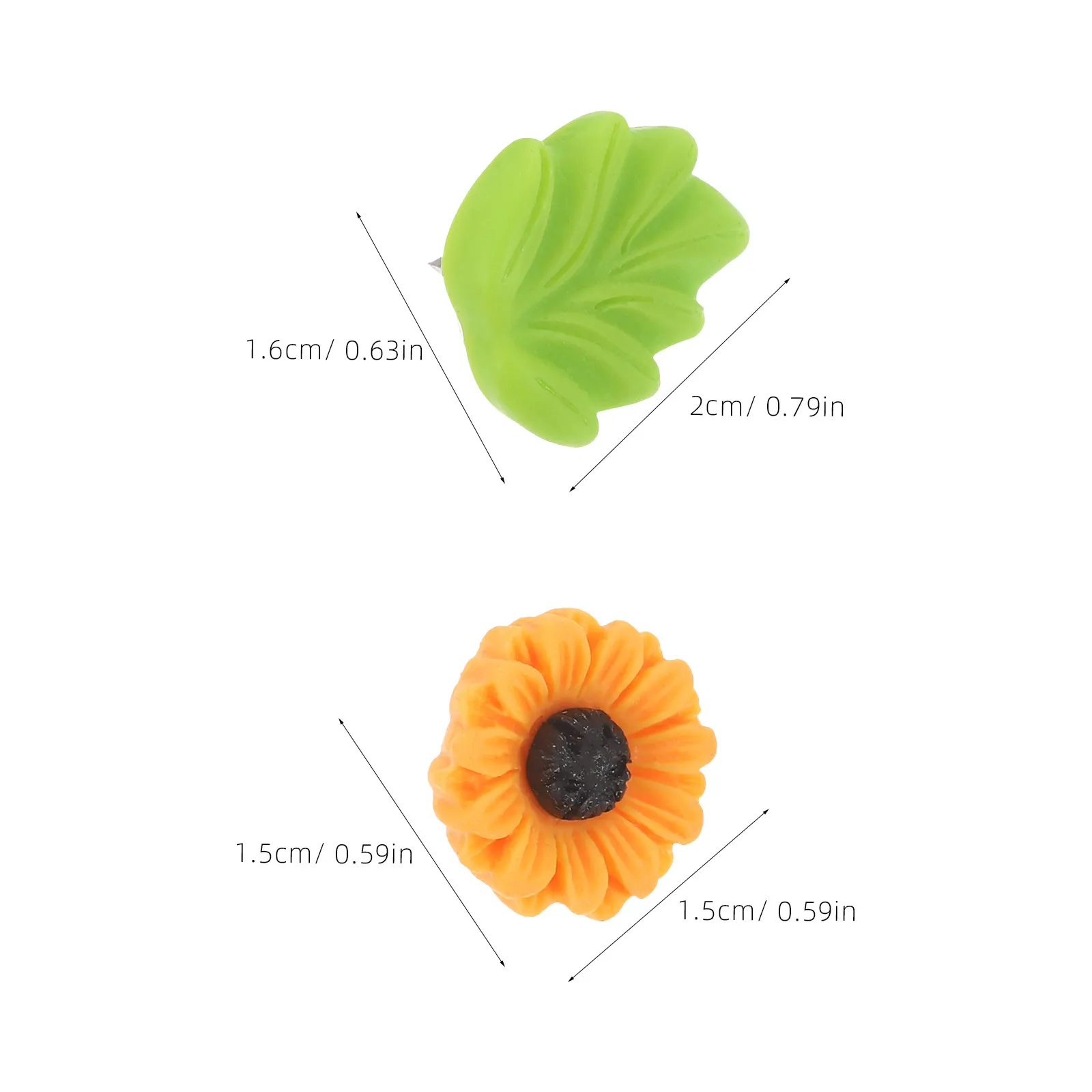 40Pcs 꽃 해바라기 녹색 잎 압정 장 금속 수지 푸시 핀 게시판 코르크 보드 사무실 학교 벽