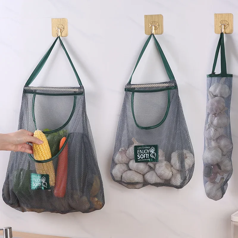 Reusable Kitchen Hanging Mesh Bag Home Fruit and Vegetable Net Bag for Ginger Garlic Potatoes Onions Storage Baskets 1