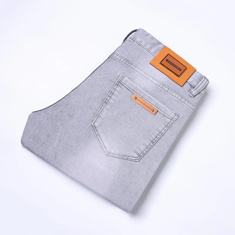 2024 spring new slim Light Grey stretch washed casual light straight-leg Versatile Affordable luxury fashion jeans men 5