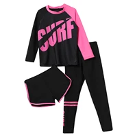 3Pcs Kids Girls Colorful Print Swimsuit Swimwear Long Sleeve Top+Shorts with Pants Set Sun Protection Rash Guard Swimming Outfit 6