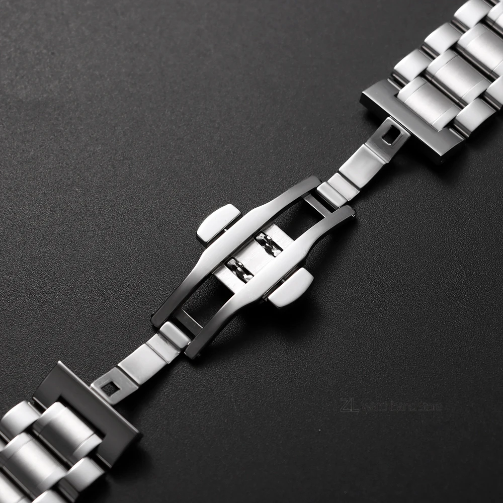 Elegant Stainless Steel Watch Strap with Curved End and Butterfly Clasp
