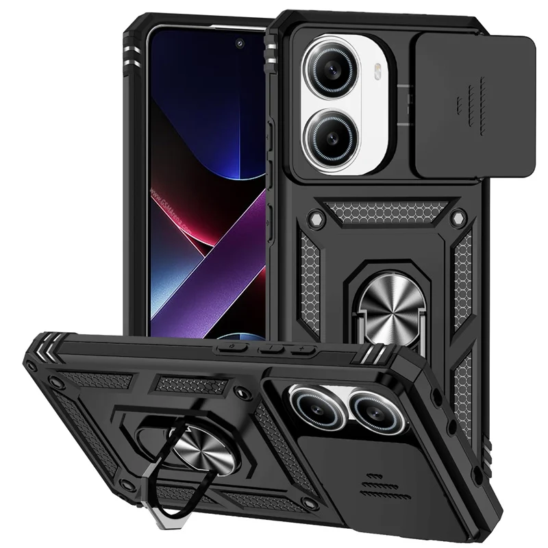 Armor  with Slide Lens Protector and Ring Stand - Durable Back Cover Case