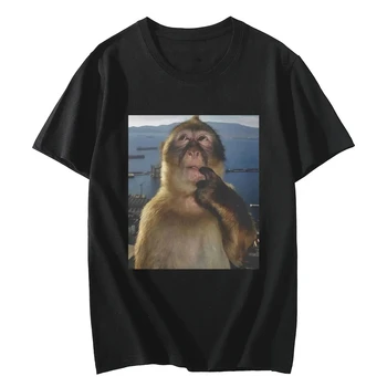 Women Summer Funny Thinking Monkey Meme Graphic Printed Casual Fashion Trendy Streetwear Daily Short Sleeve Tops for Ladies 1
