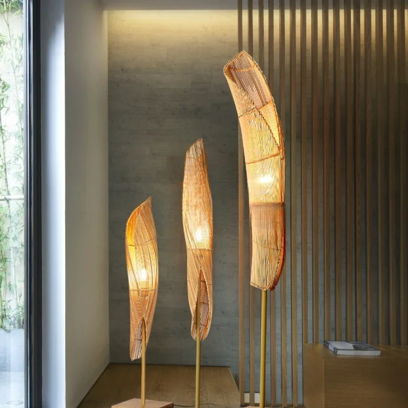 

floor lamp, living room, bedroom, homestay designer, creative art, new Zen style, bamboo woven standing