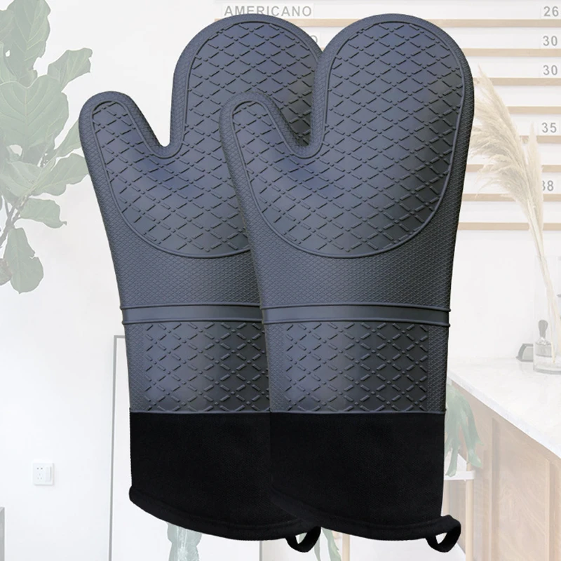 

1x Long Plaid Pattern Silicone Gloves Microwave Safe Two Finger Gloves