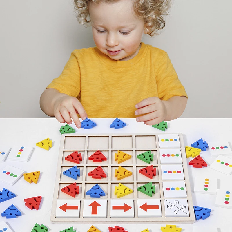 

Children's Wooden Montessori Toys Kids Logical Thinking Training Direction Color Cognition Early Learning Educational Board Game