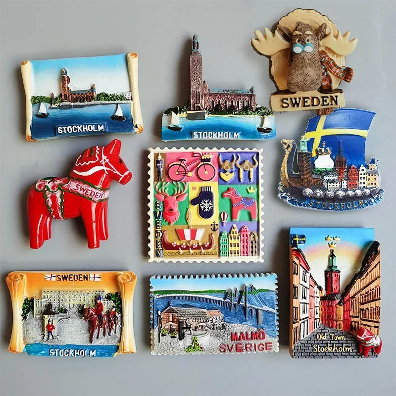 Swedish Fridge Magnets Tourist Souvenir Sweden Malmo Sverige Stockholm Travel Gift Magnetic Refrigerator Sticker Home Decoration