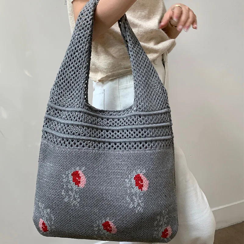 2023 New Knitted Retro Style Shoulder Bag Daily Casual Large Capacity Art Hollow Out Weave Trend All-match Upgrade Your Style
