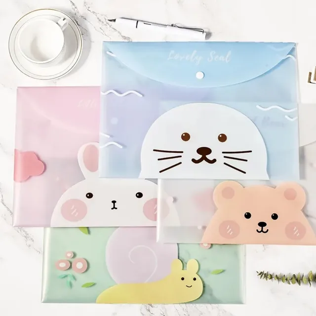 [상품 소개] 귀여운 만화 파일 홀더 스냅 버튼 PVC 폴더 펜 박스