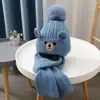 Comfortable Plush Bear Children Scarf Hat Set Knitting Cartoon Wool Beanie Warm Cute Warm Knitted Cap Cloth Accessories