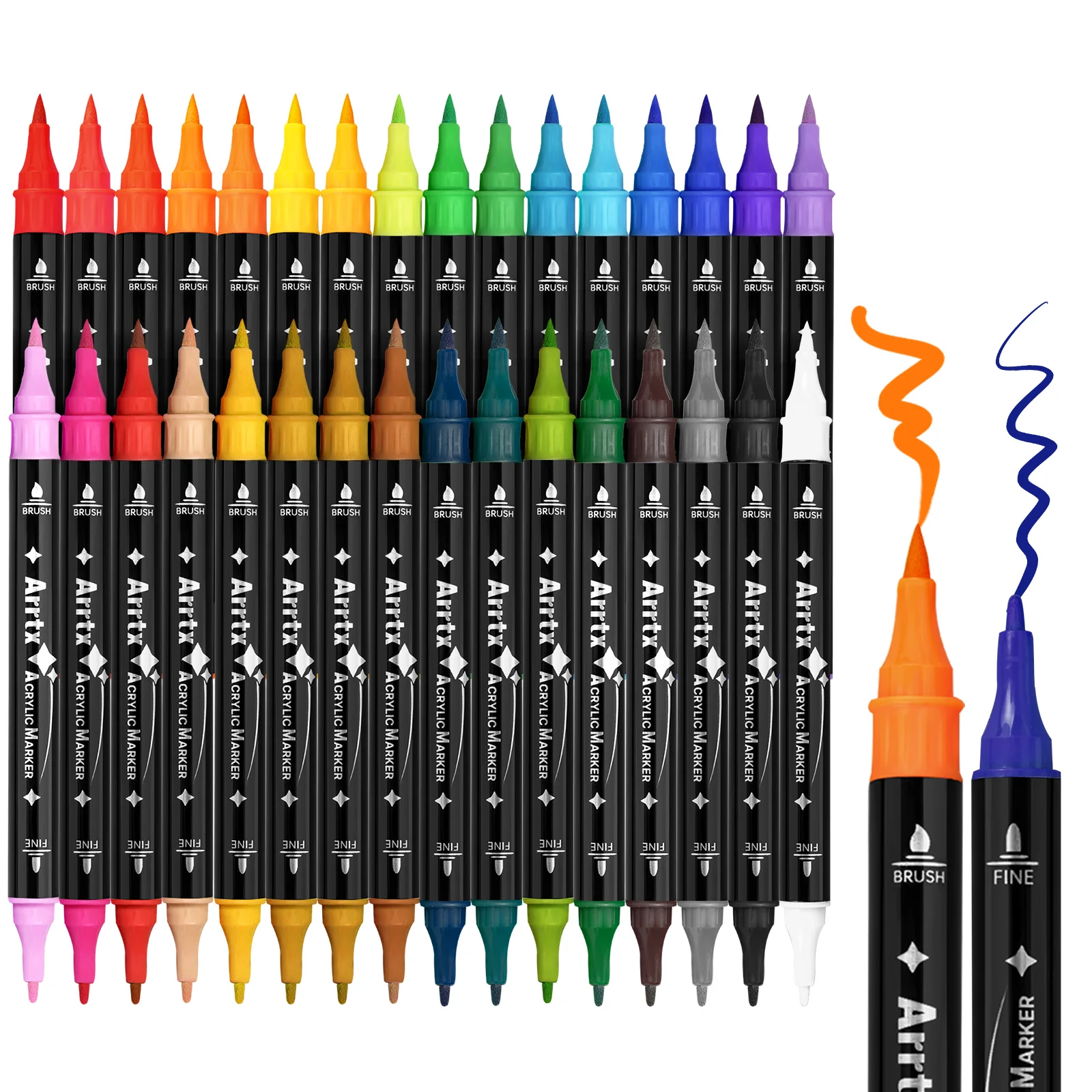 120 Pennarelli Acrilici A Doppia Punta (60 Penne) Per Disegno Su Legno, Tela, Vetro, Pietra - Set Completo Fai Da Te