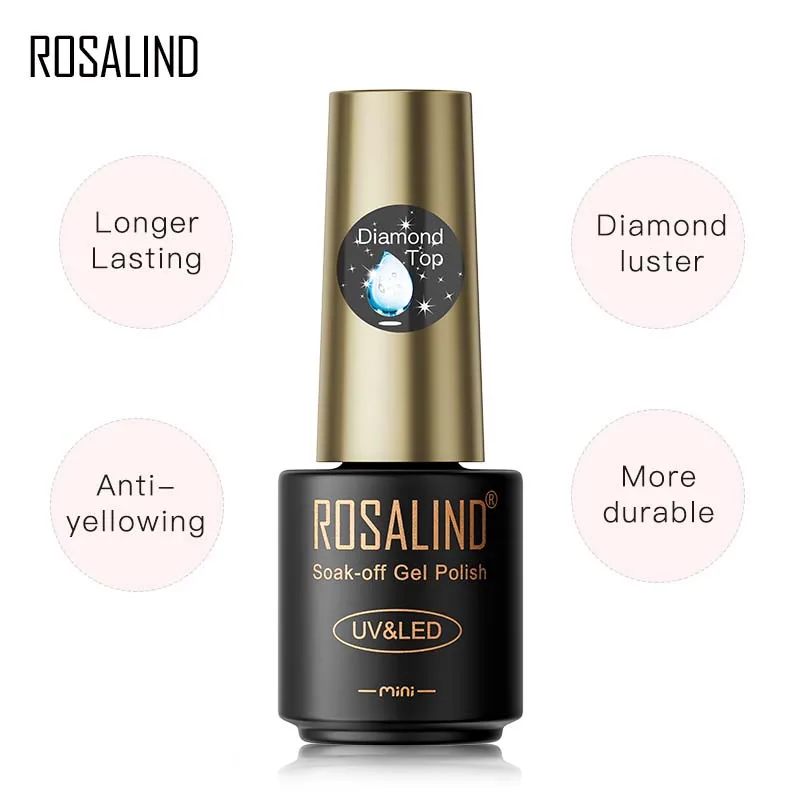 ROSALIND Gel Polish Diamond Top Coat UV Lamp Gel Soak Off Reinforce 5ml Long Lasting Nail Art Manicure Lak Varnish Primer