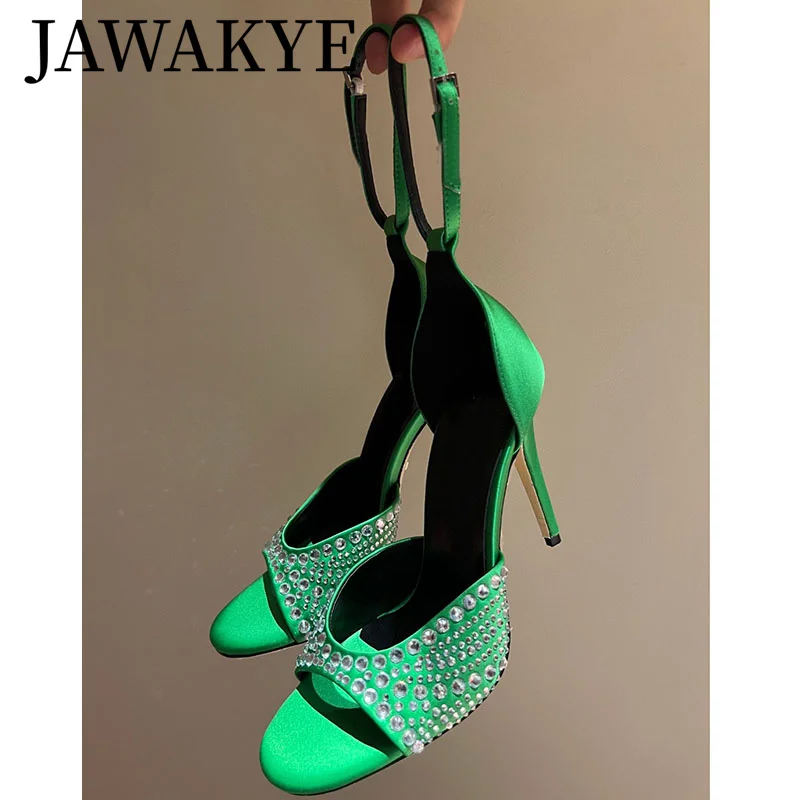 

2024 New Sexy Crystal Satin Sandals Gladiator Thin High Heels Women Pumps Brand Sandals Luxury Fashion Week Wedding Ladies Shoes