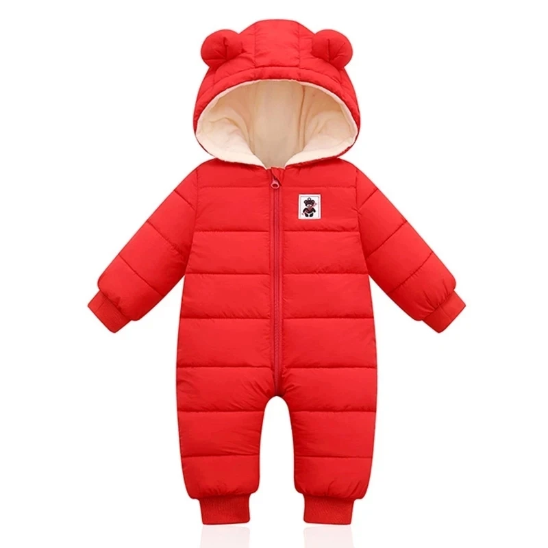 Winter Baby Rompers Infants Plus Velvet Thicken Jumpsuit For Newborn Boy Coats Toddler Kids Hooded Jacket Children Clothes
