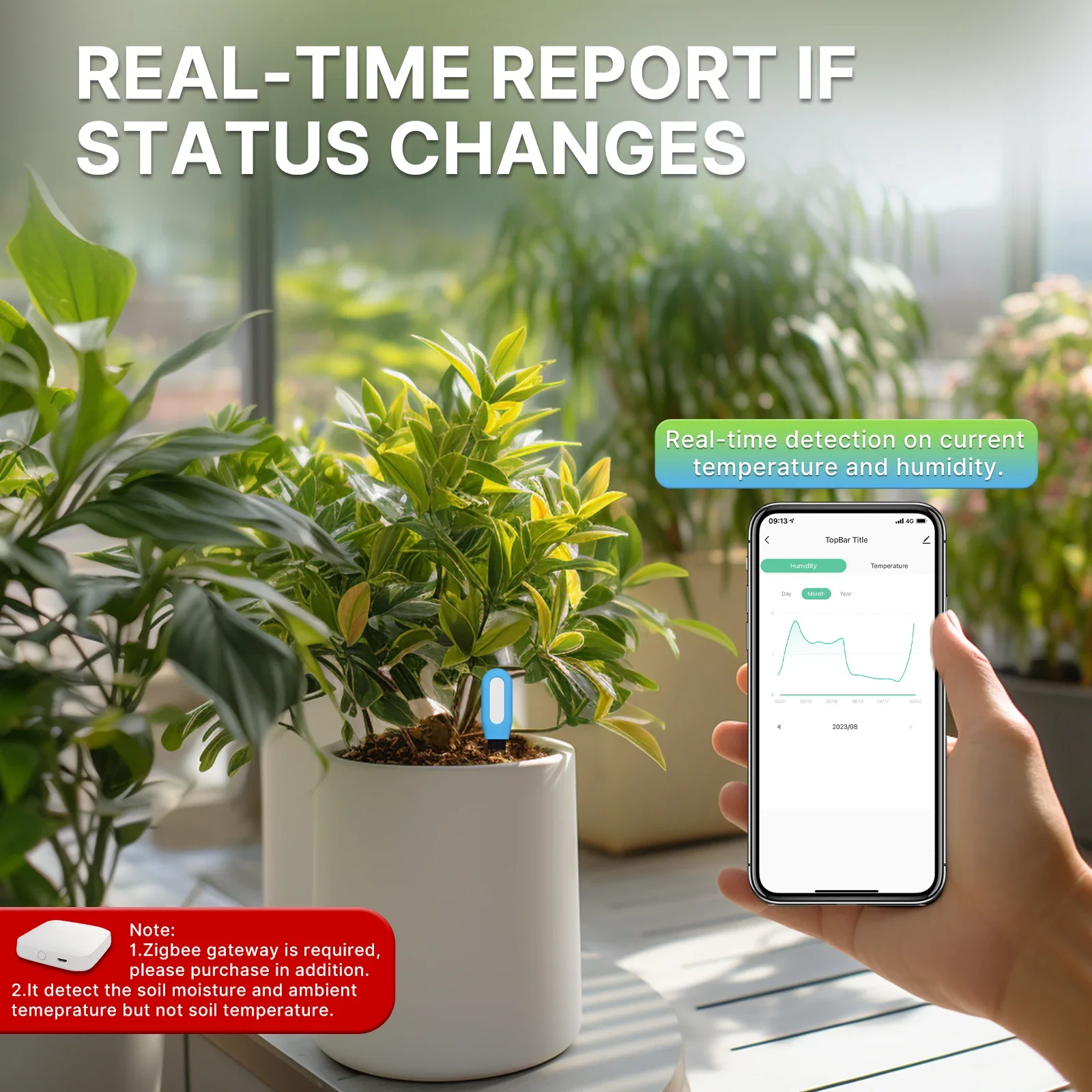 MoesHouse Smart ZigBee Soil Temperature Meter Moisture Humidity Sensor Plant Monitor Detector Garden Automation Irrigation