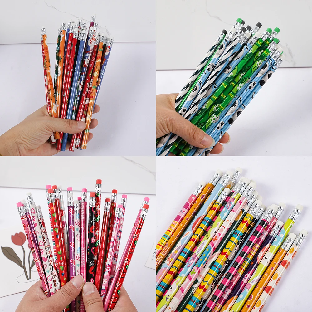 Writing pencils 24Pcs Christmas Easter Heart Football HB Writing Pencils for Kids Party Favors School Stationery