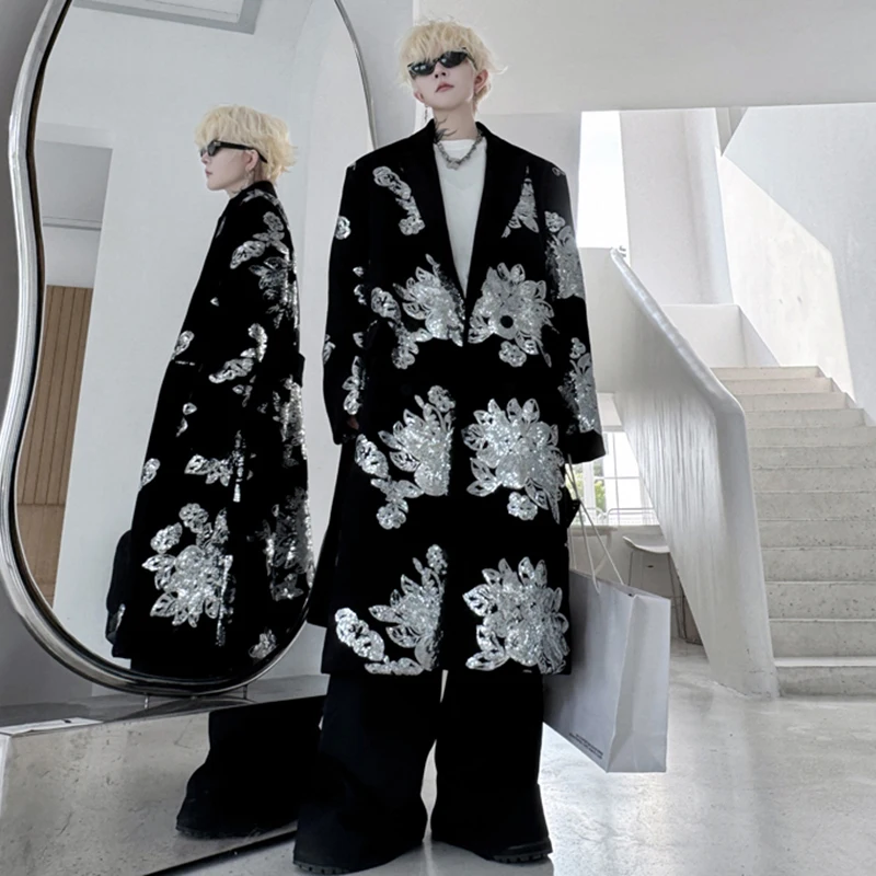 LUZHEN Autumn Winter High-end Long Woolen Coat Personalized Embroidery Pattern Trendy Streetwear Men Trench Coat LZ6940