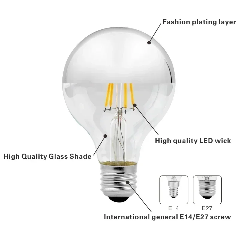 Mirror Silver Retro Edison LED Light Bulb - Vintage Filament with Warm White Lighting