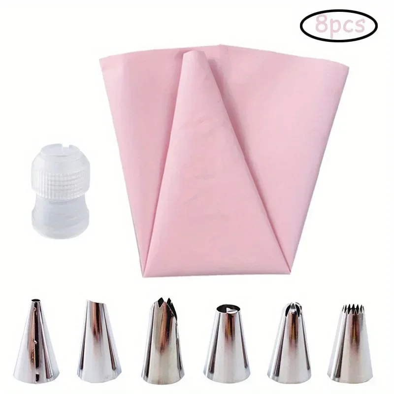 Silicone Icing Piping Cream Pastry Bag 8PCS/Set with 6 Stainless Nozzle Sets Cake Decorating Tips Reusable Cake Baking Tool cake decorating tip set,cake icing nozzles,baking nozzle set,cake decorating nozzle set,pastry bag set