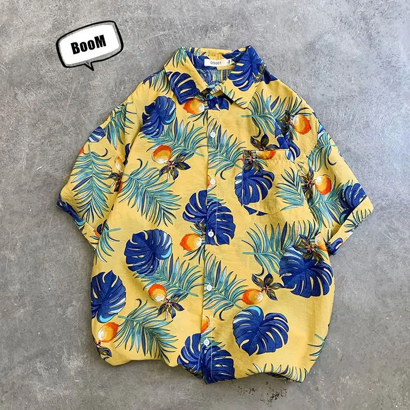 New Hawaiian Beach Tourist Flower Shirt Summer Men's Short Sleeved Shirt Loose Large Casual Couple Light And Thin Half Sleeves
