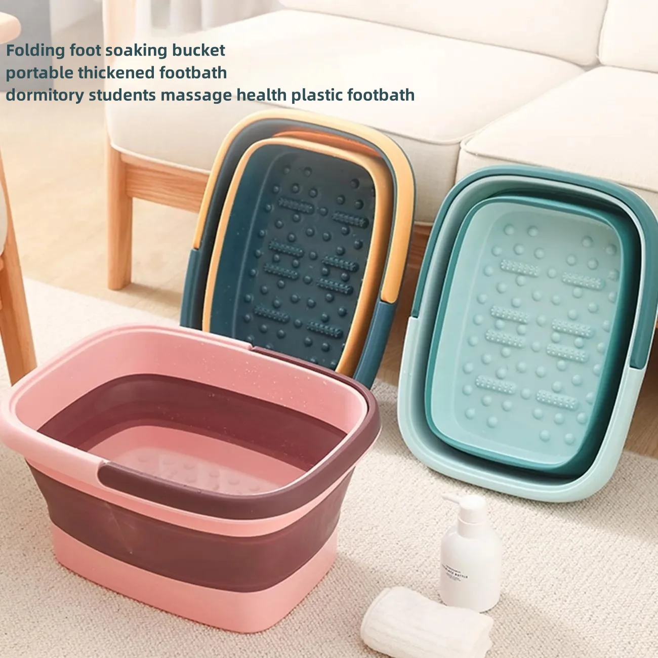 Folding foot soaking bucket household footbath dormitory students massage health plastic footbath portable thickened foldable foot bath