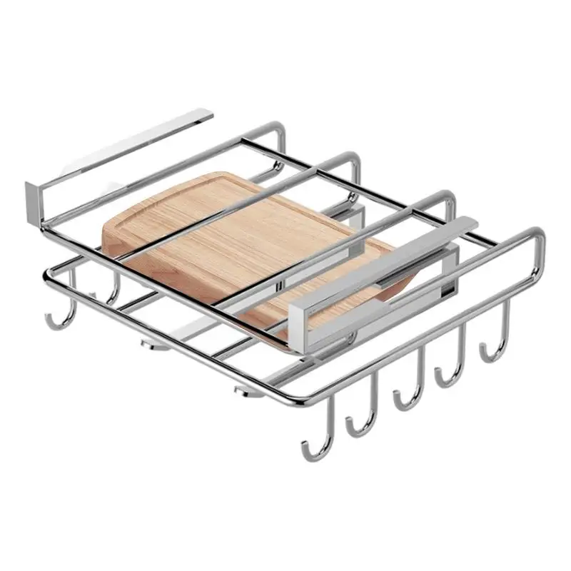 

Stainless Steel Chopping Board Rack Kitchen Hangable Cabinet Cutting Board Holder Storage Under Cupboard Rack With Hooks