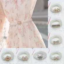 

1pcs Elegant Pearl Crystal Belt Waist Flower Elastic Buckle Chain Girdle Women Female Girls Dress Crystal Strap Waistband Belts