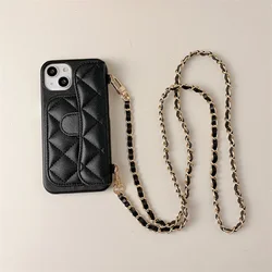 Sleek Crossbody Lanyard Wallet with Card Holder & PU Leather Shockproof Phone Case - iPhone 13 Pro (Black)