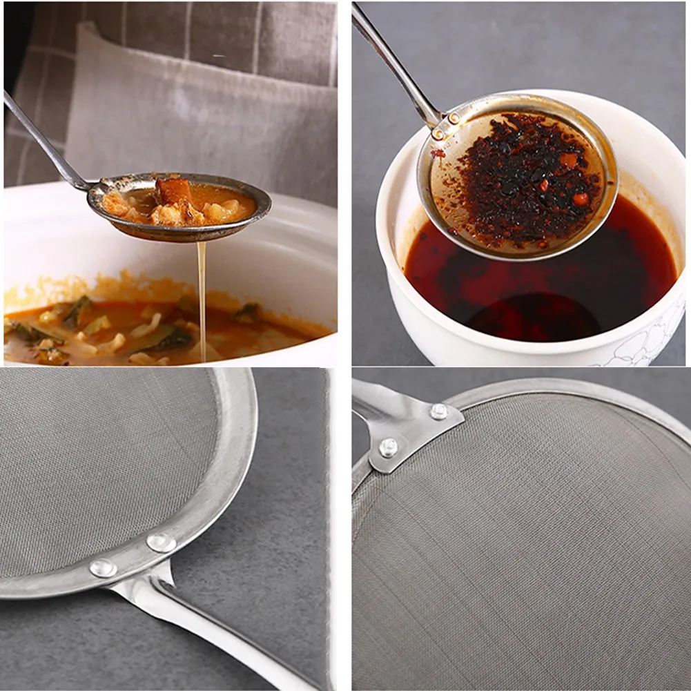Kitchen Multi-functional Filter Spoon Stainless Steel Fine Mesh Wire Oil Skimmer Strainer Fried Food Net Kitchen Gadgets