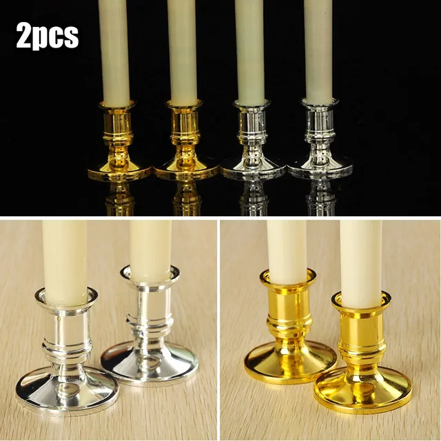 Candle Candle Holders Silver Plated 2pcs Candle Base Candlestick Plastic Portable Practical Replacement Standard 6