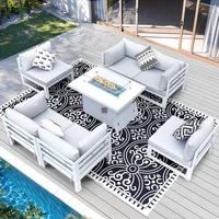 7 Piece Patio Furniture Aluminum Fire Pit Conversation Set with 29'' Large Depth Seat Outdoor Modern Luxury Sofa Set (White) 1