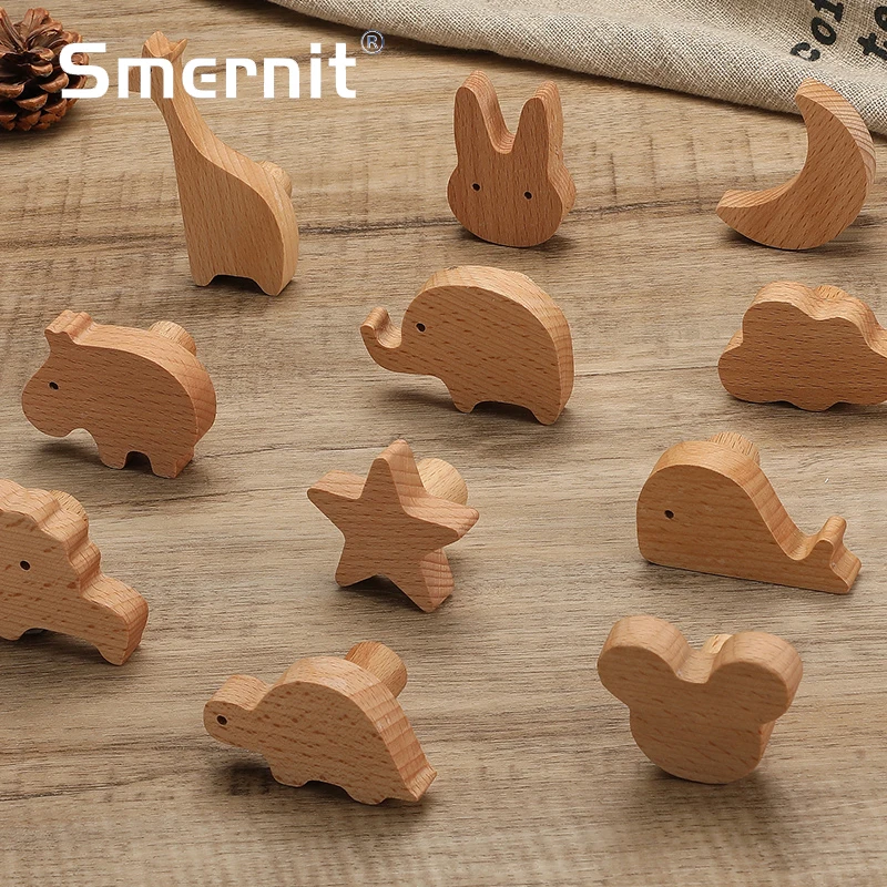 Door Handles Cabinet Handles Cute Animal Wooden For Cabinets Drawers Kitchen Cupboard Wardrobe