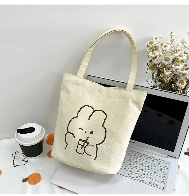 LEMETOW New INS Canvas Bag Water Bucket Cute Handbag Box Bag Cherry Print  Small Bag Cloth Lunch Box Bag Bucket Bag