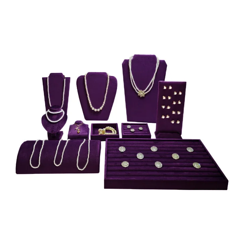 High-End Purple Velvet Jewelry Display Stand for Store Home,Multi-Functional with Soft Lining,Earrings,Rings,Necklaces,Bracelets