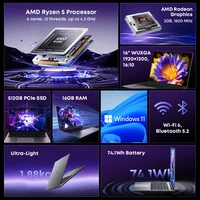 Ordinateur portable CHUWI CoreBook Plus 16 pouces, processeur AMD Ryzen 5 jusqu'à 4,0 GHz, écran FHD, 16 Go de RAM, SSD 512 Go, boîtier métallique, avec refroidisseur 2