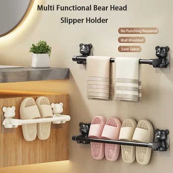 Slipper Rack Adhesive Punch-free Wall Towel Rack for Bathroom Living Room Shoe Rack Space-saving Hanging Home Storage Shelf 2