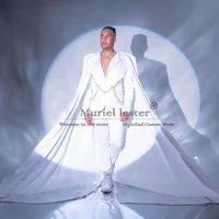 White Groom Wear Wedding Suits Jewelry Beading Prom Blazer With Cape Tailored Formal Party Suits Men Skinny 2 Piece Jacket Pants 2